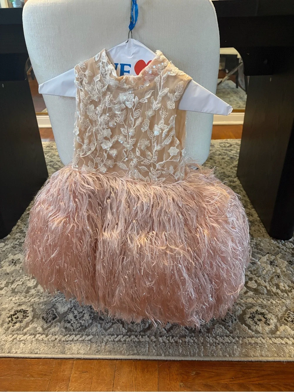 Embellished Blush Pink Feather Party Dress